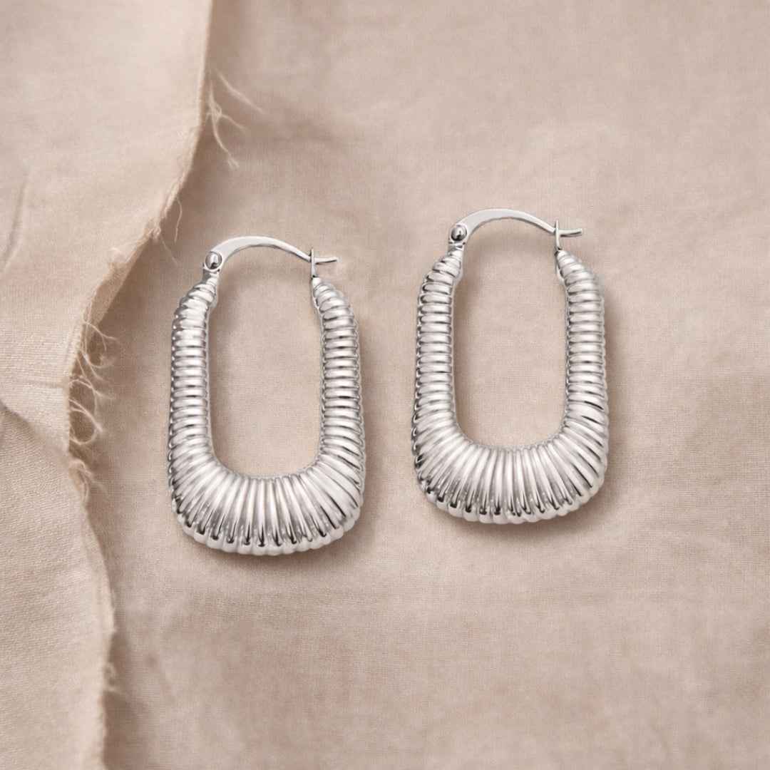 Créoles carrées striées Argent • Corentine