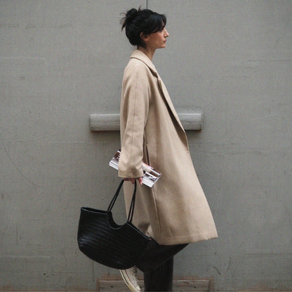 Cabas en cuir tressé noir cuir vache grand format femme