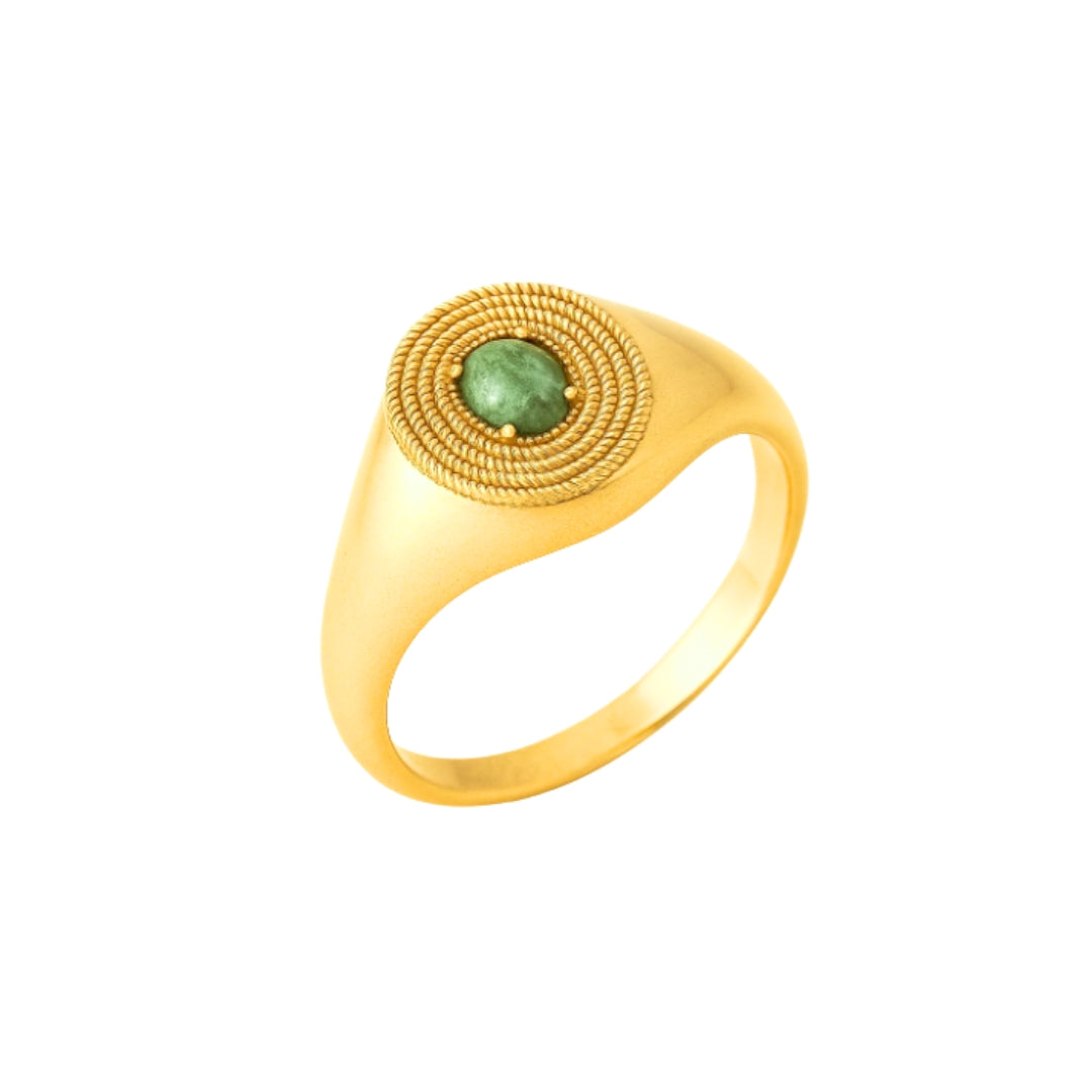 Bague de petit doigt en plaqué or 18k et pierre jaspe verte • Eïden