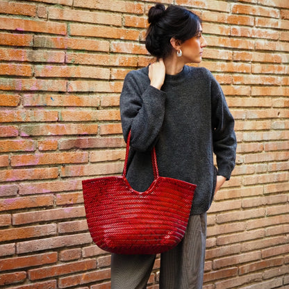 Sac cuir tressé rouge