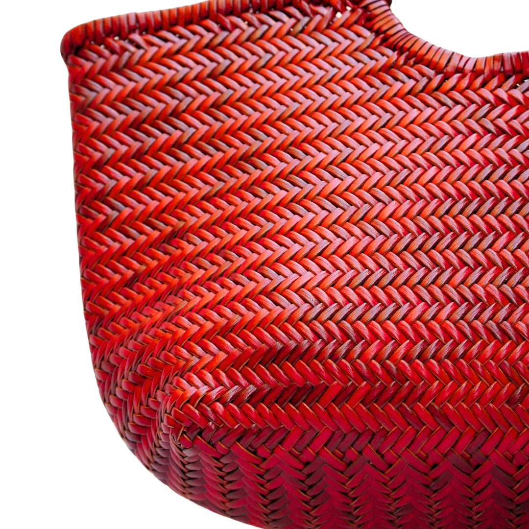 Sac cabas en cuir tressé rouge