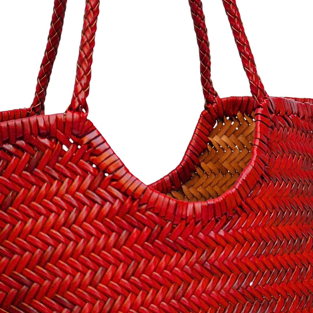 Sac cabas cuir tressé rouge