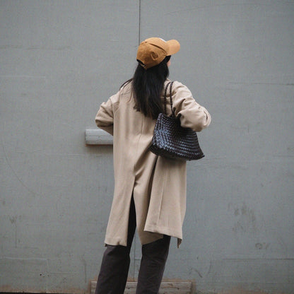 Sac en cuir tressé trapèze marron foncé ovation