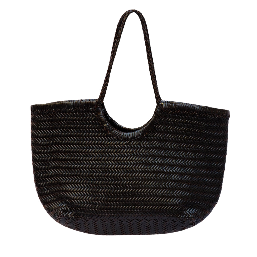 Cabas en cuir tressé noir et chocolat femme sac cuir tressé grand modele femme 