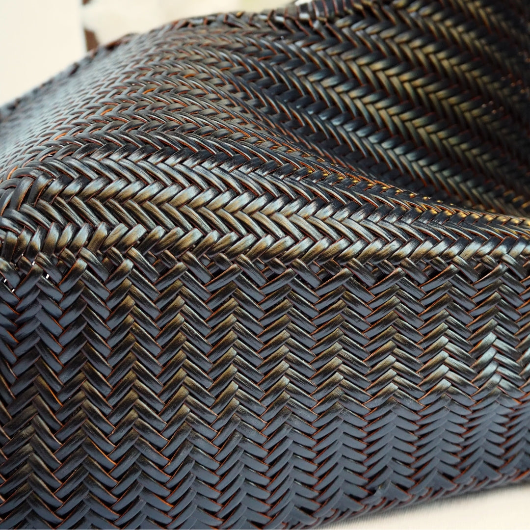 Panier en cuir tressé noir et chocolat femme sac cuir tressé grand modele femme 