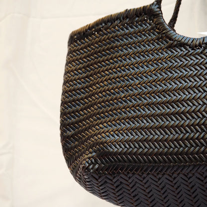 Cabas en cuir tressé noir et chocolat femme sac cuir tressé grand modele femme 