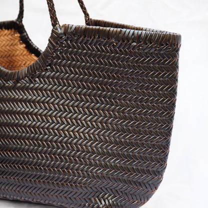 Cabas femme en cuir tressé noir et chocolat femme sac cuir tressé grand modele femme 