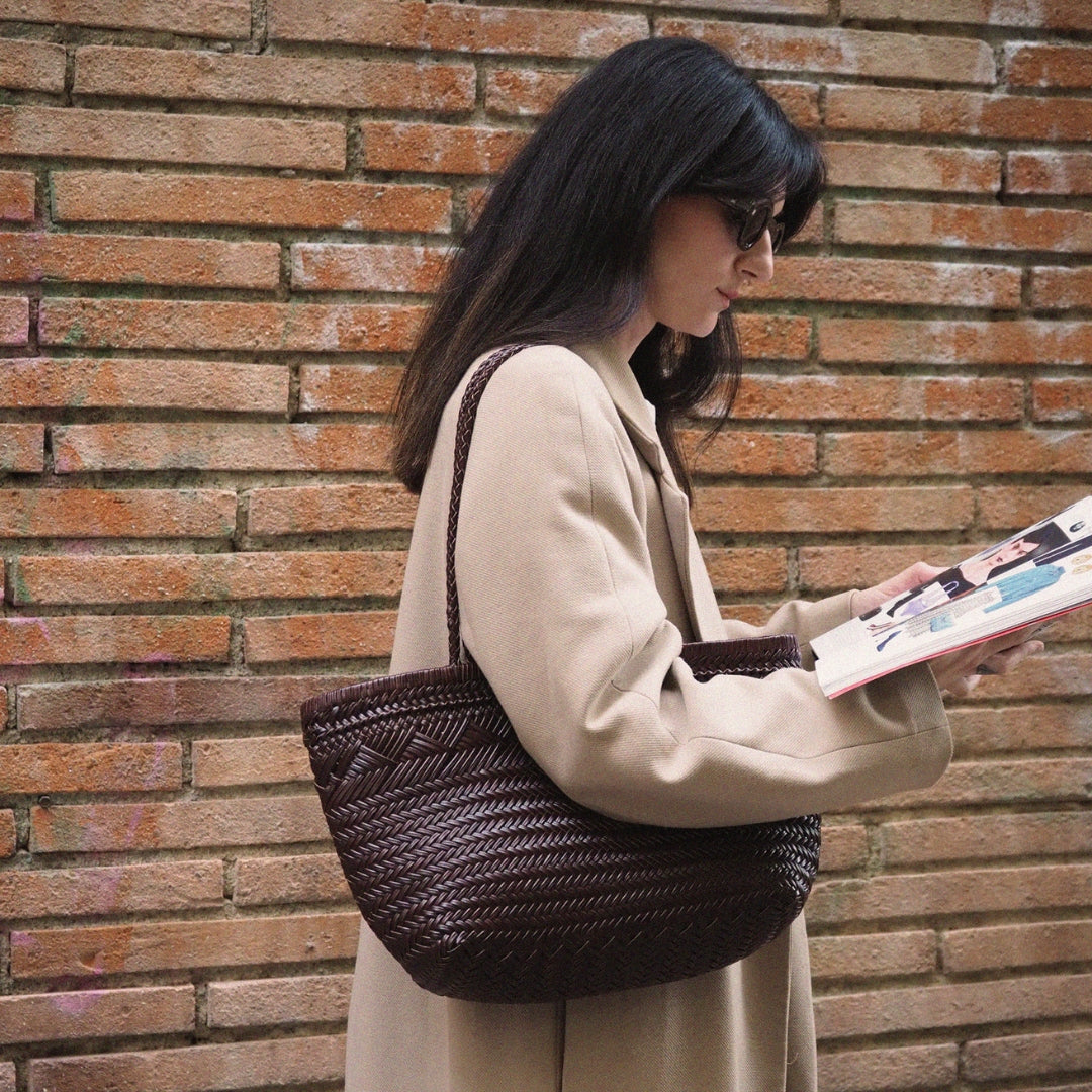 Panier en cuir tressé marron pour femme