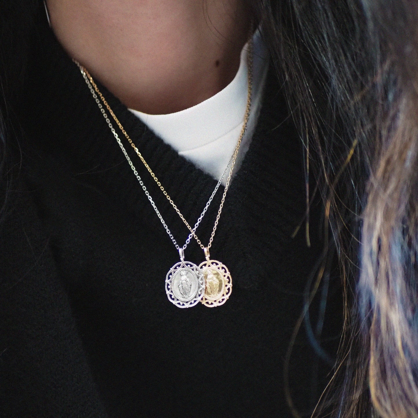 pendentif vierge miraculeuse argent et plaqué or