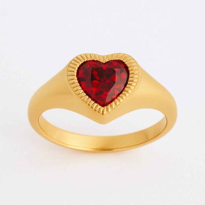 Bague de petit doigt cœur rouge • Charlotte