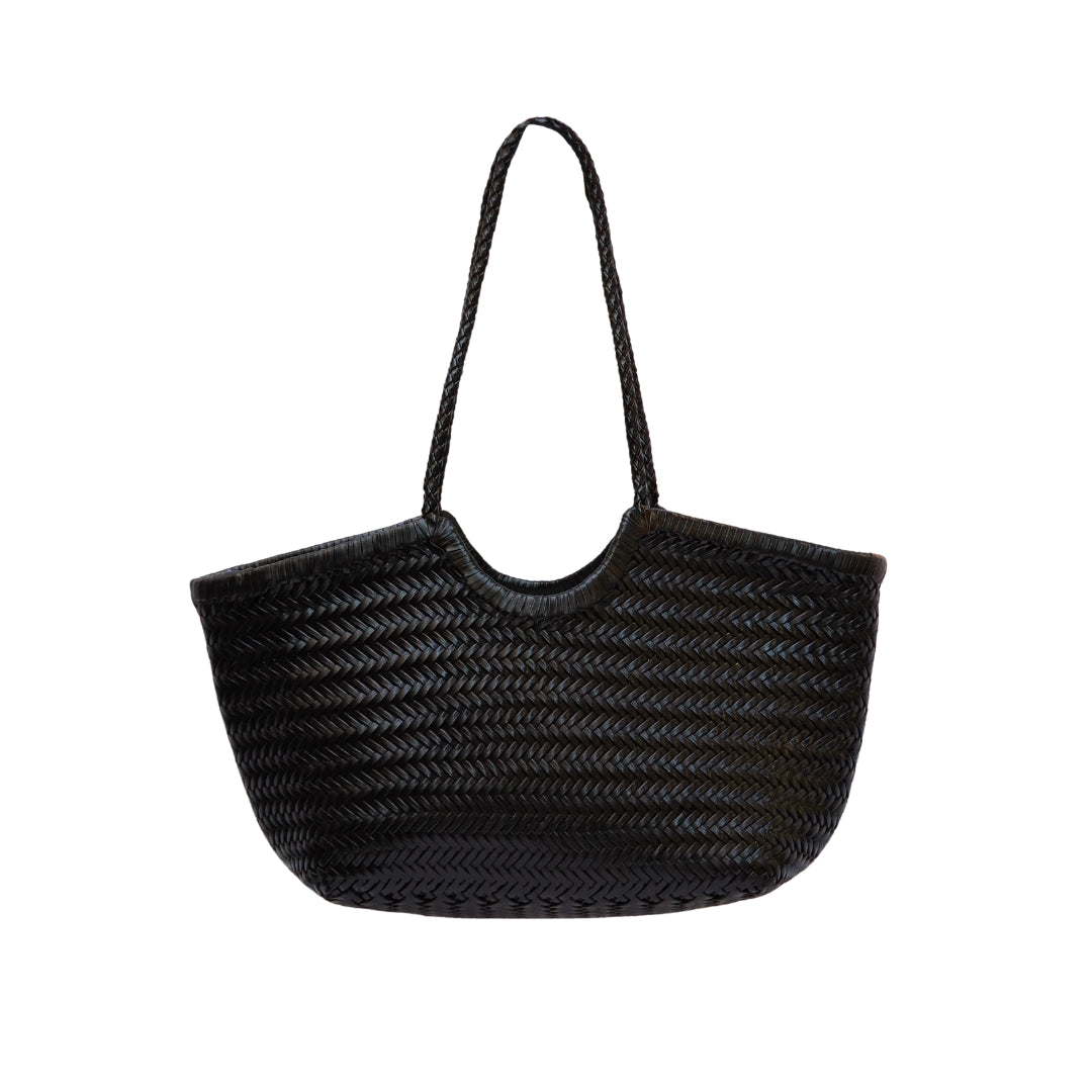 Cabas cuir tressé noir femme made in france