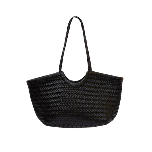 Cabas cuir tressé noir femme made in france