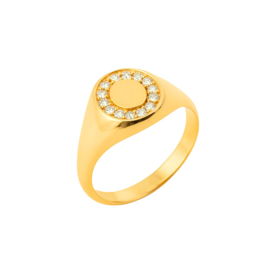 Bague chevalière unisexe en plaqué or 18 carats sertie de zircons – bijou doré mixte Ovation Bijoux