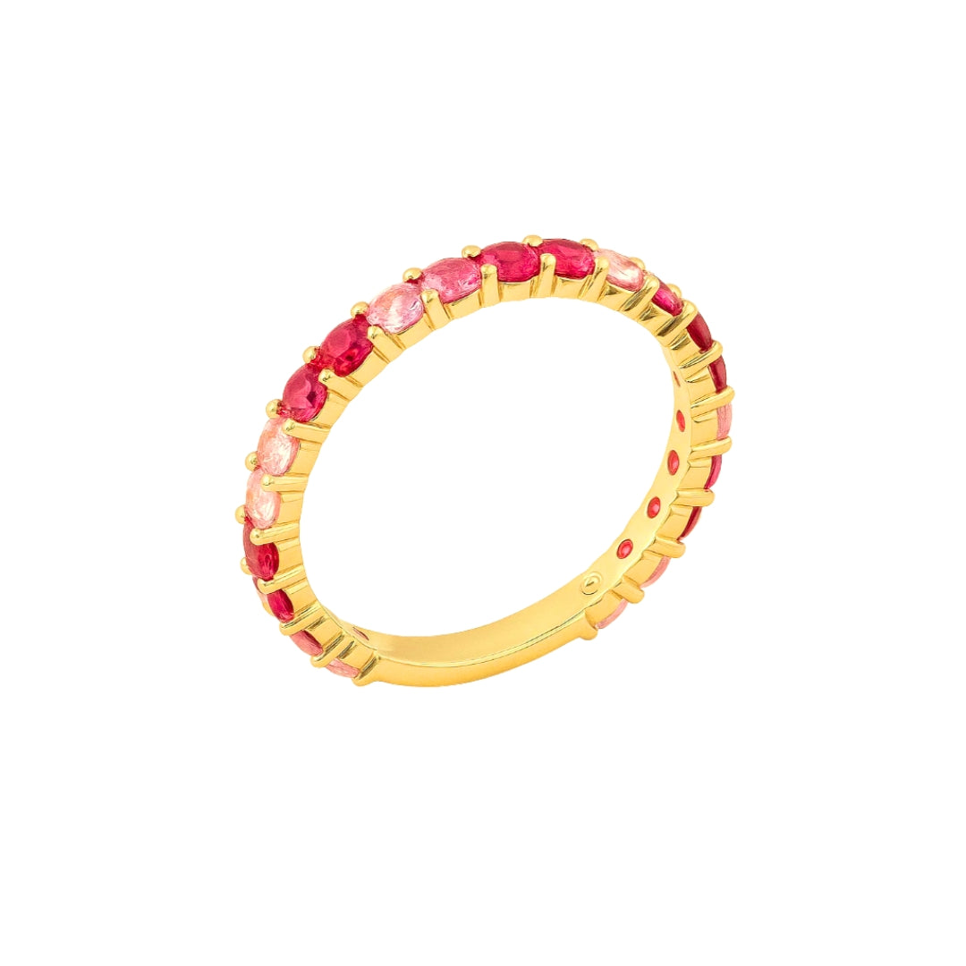 Bague fine en plaqué or 18 carats avec pierres roses et rouges – bijou féminin Ovation Bijoux