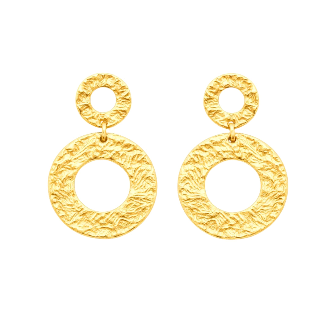 Boucles d’oreilles pendantes ajourées en acier PVD doré • Maïa