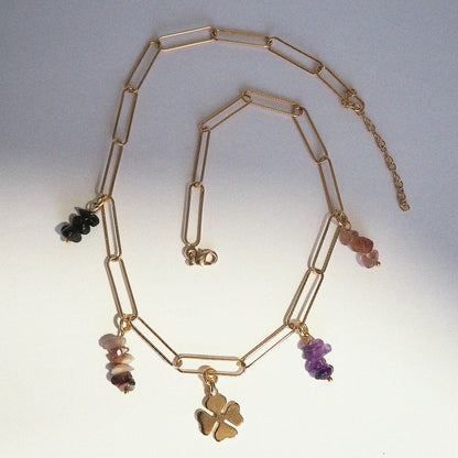 collier charms pierre naturelle or amethyste 
