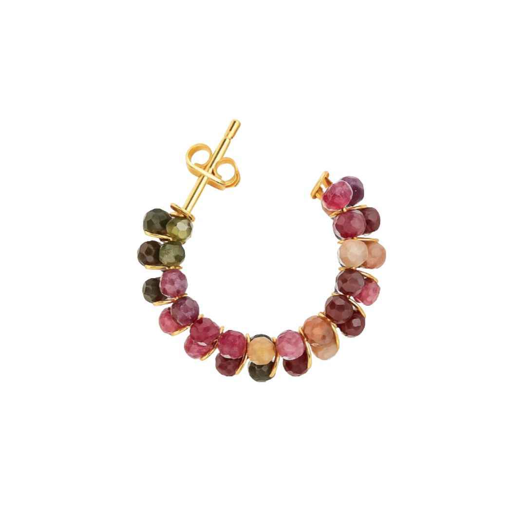 Boucles d’oreilles créoles dorées et pierres naturelles tpurmaline • Aelys