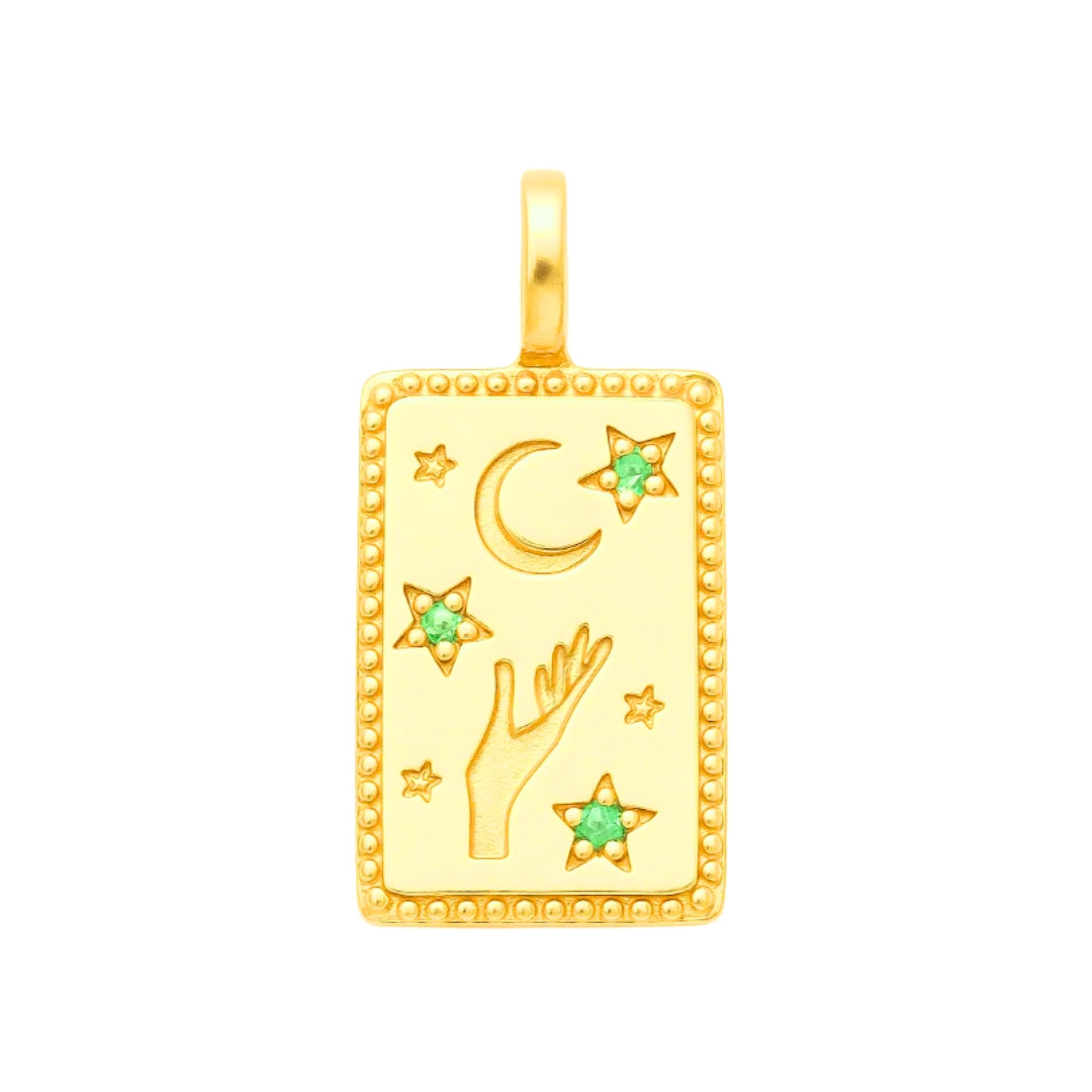 Pendentif rectangulaire main et astres en plaqué or 18k • Iris