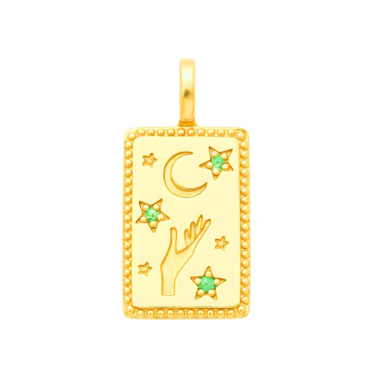 Pendentif rectangulaire main et astres en plaqué or 18k • Iris