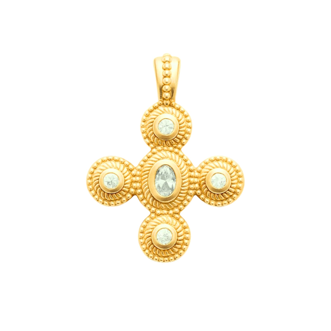 Pendentif croix perlée ovale en plaqué or 18k • Thaïs