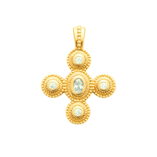 Pendentif croix perlée ovale en plaqué or 18k • Thaïs