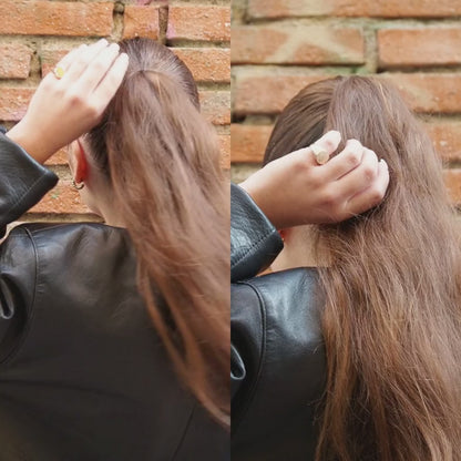 Bague Alice plaqué or 18k tenue à la main avec sac Ovation Bijoux – style chic parisien