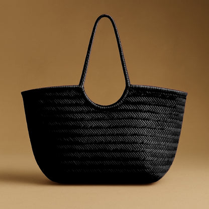 Sac en cuir tressé Aurore en cuir noir tressé – cabas artisanal chic Ovation Bijoux